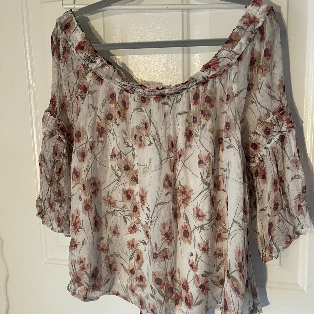 Lucky Brand Floral Off-Shoulder Tunic in Cream and Rust